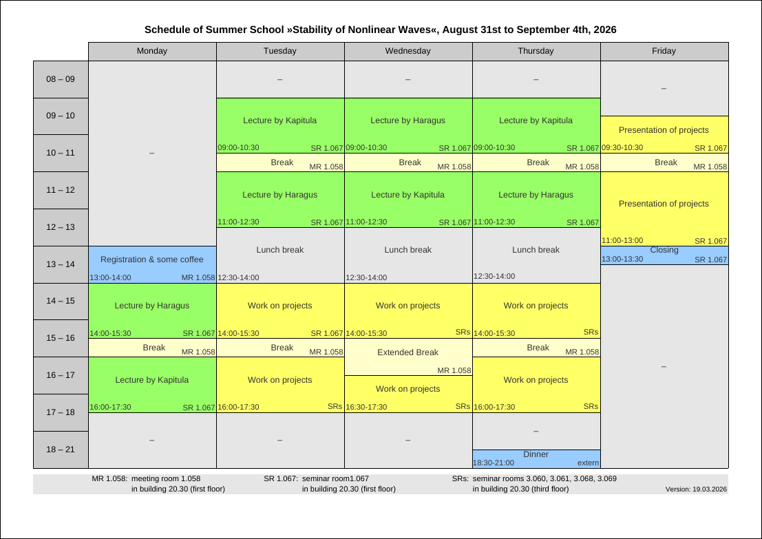 Preliminary schedule of this summer school