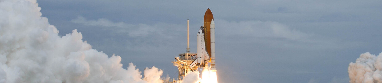 Image of a rocket launch with the Atlantis space shuttle